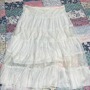 Ivory Tiered A-Line Lace Skirt
